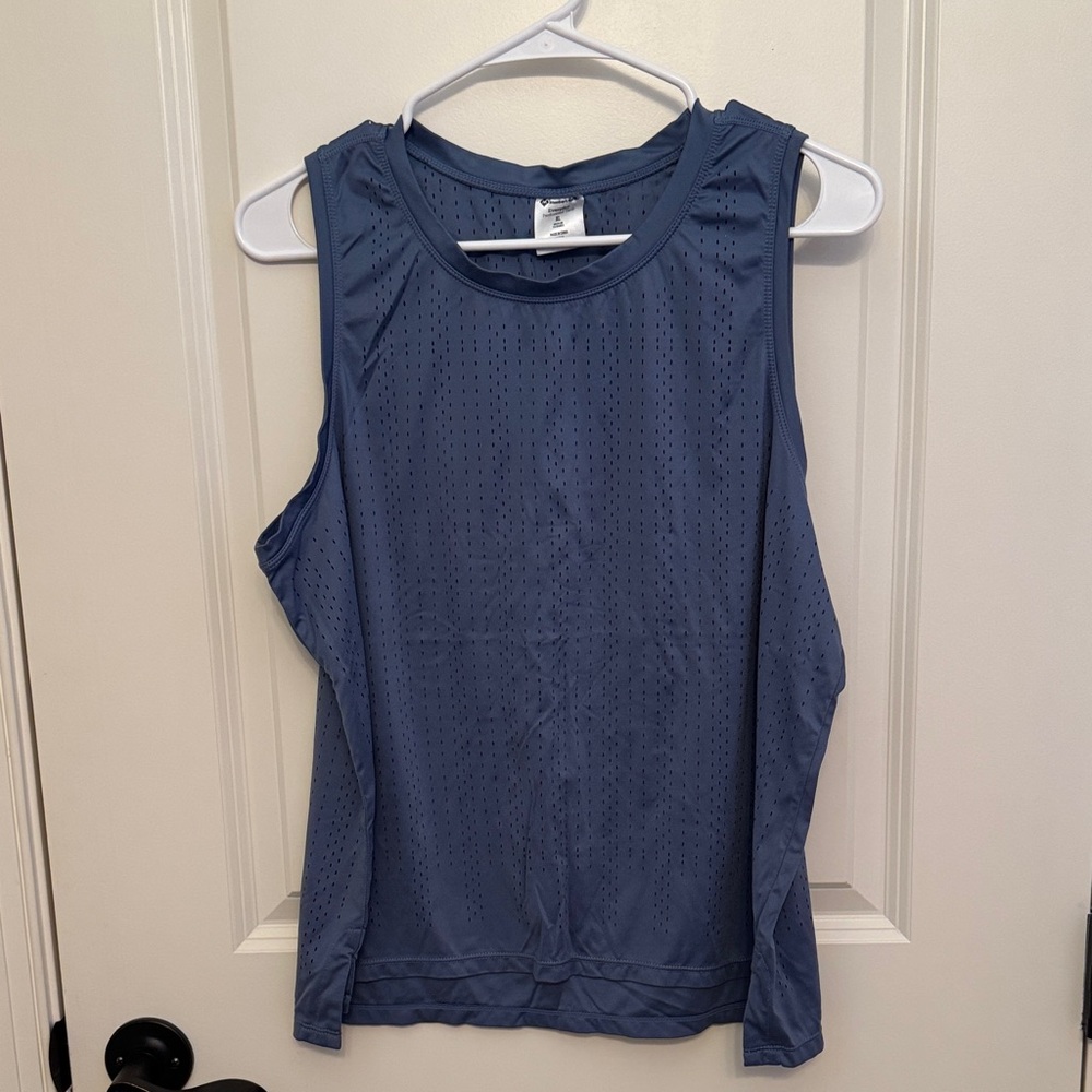 Blue Sleeveless‎ Perforated Tank Top